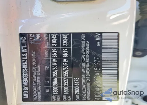 2013 Mercedes-Benz Ml 350 from USA, damaged, VIN 4JGDA5JB7DA151277